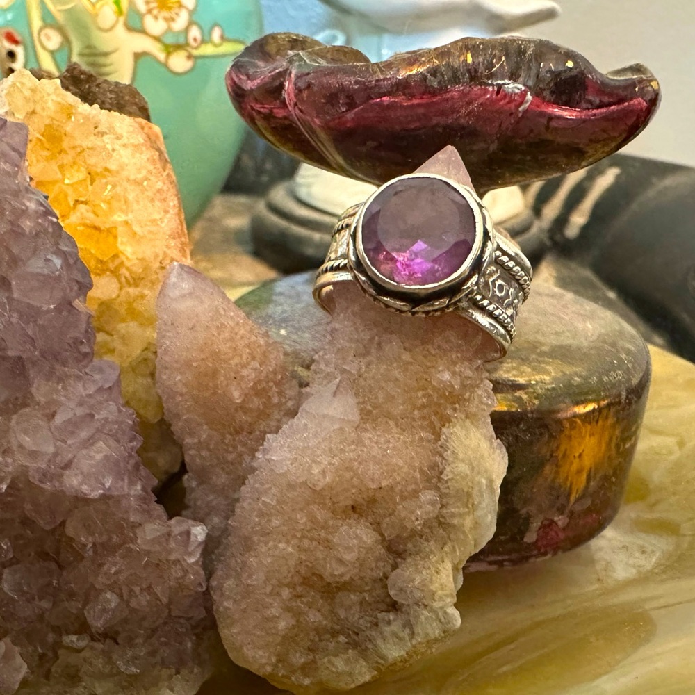 Sterling silver Amethyst ring, size 7 1/2 U.S.